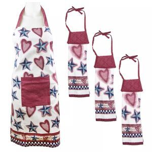 Americana Kitchen Apron and Tie-Top Hanging Kitchen Towel Set in Red/White/Blue